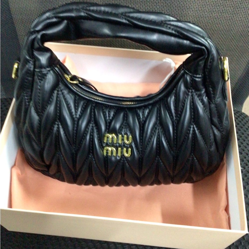 Miu Miu Black Matelassé Leather Hobo Bag with Crossbody Strap - Picture 3 of 8